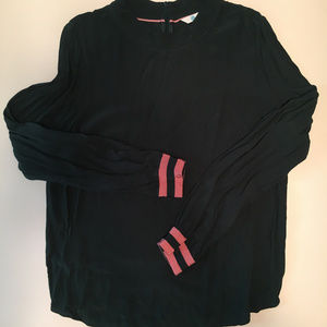 Evergreen Boden Blouse with Pink Striped Cuff